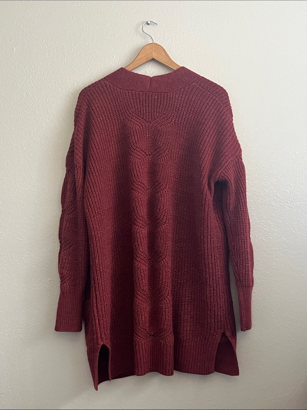 SO Open-Front Cable Knit Cardigan - Rust Red - Picture 5 of 5
